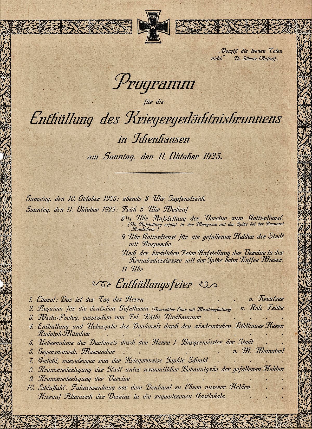 Enthüllungsfeier am 11. Oktober 1925